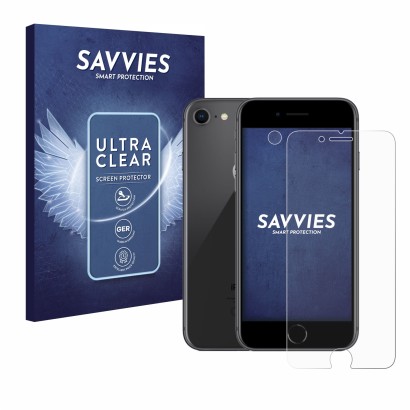 Parte frontale di una confezione del prodotto con il logo del marchio Savvies. Accanto è raffigurato il dispositivo Apple iPho