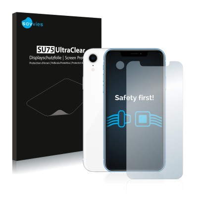 Parte frontale di una confezione del prodotto con il logo del marchio Savvies. Accanto è raffigurato il dispositivo Apple iPho