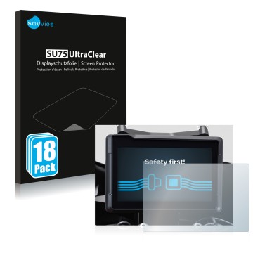 Face avant d’un emballage produit avec le logo de la marque Savvies. À côté, l’appareil KTM 1290 Super Duke GT 2022 TFT 7