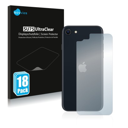 Vorderseite einer Produktverpackung mit dem Markenlogo Savvies. Daneben ist das Gerät Apple iPhone SE 3 2022 (Rückseite) mit d