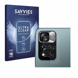 Vorderseite einer Produktverpackung mit dem Markenlogo Savvies. Daneben ist das Gerät Xiaomi Redmi Note 11 Pro+ 5G (NUR Kamera