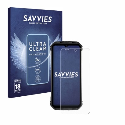Parte frontale di una confezione del prodotto con il logo del marchio Savvies. Accanto è raffigurato il dispositivo Doogee S10