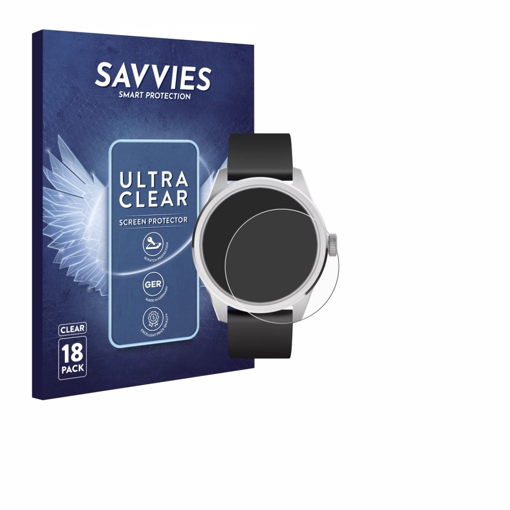 Parte frontal de un envase de producto con el logotipo de la marca Savvies. Al lado se muestra el dispositivo Withings ScanWat