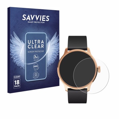 Vorderseite einer Produktverpackung mit dem Markenlogo Savvies. Daneben ist das Gerät Withings ScanWatch Light mit dem zugehör