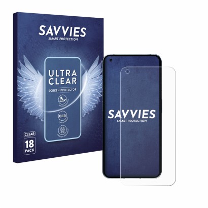 Face avant d’un emballage produit avec le logo de la marque Savvies. À côté, l’appareil Nothing Phone (1) (case-friendly) est 