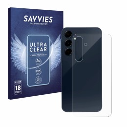 Front side of a product packaging with the brand logo Savvies. Next to it is the device Samsung Galaxy A35 5G (Back) shown wit