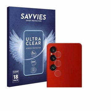 Face avant d’un emballage produit avec le logo de la marque Savvies. À côté, l’appareil Sony Xperia 1 VI (Caméra UNIQUEMENT) e