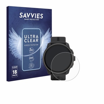 Face avant d’un emballage produit avec le logo de la marque Savvies. À côté, l’appareil Suunto Race S est représenté avec la p