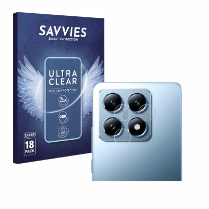 Front side of a product packaging with the brand logo Savvies. Next to it is the device Xiaomi 14T Pro (ONLY Camera Lens) show