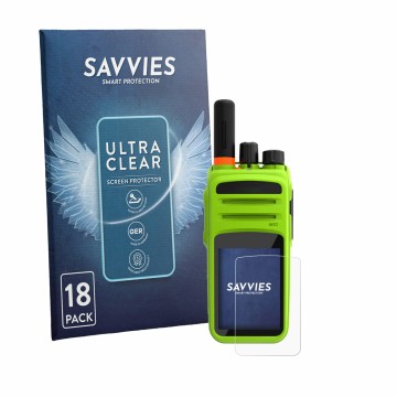 Vorderseite einer Produktverpackung mit dem Markenlogo Savvies. Daneben ist das Gerät Talkpod N58 mit dem zugehörigen Displays