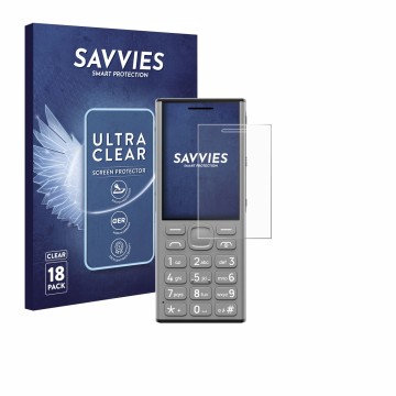Parte frontale di una confezione del prodotto con il logo del marchio Savvies. Accanto è raffigurato il dispositivo Nokia 130 