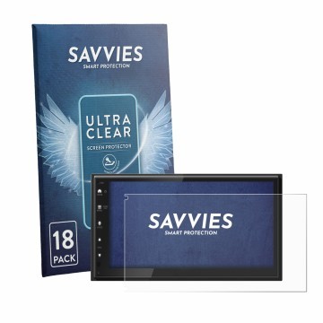 Vorderseite einer Produktverpackung mit dem Markenlogo Savvies. Daneben ist das Gerät Kenwood DMX5023DAB mit dem zugehörigen D