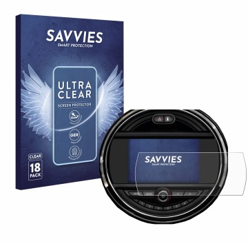 Face avant d’un emballage produit avec le logo de la marque Savvies. À côté, l’appareil Mini Clubman 2018 - 2020 est représent