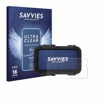 Parte frontal de un envase de producto con el logotipo de la marca Savvies. Al lado se muestra el dispositivo Suunto Nautic co