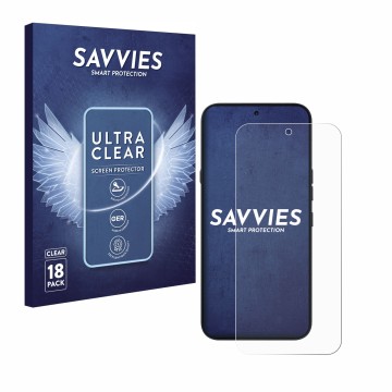 Front side of a product packaging with the brand logo Savvies. Next to it is the device Nothing Phone (4a) Pro shown with the 