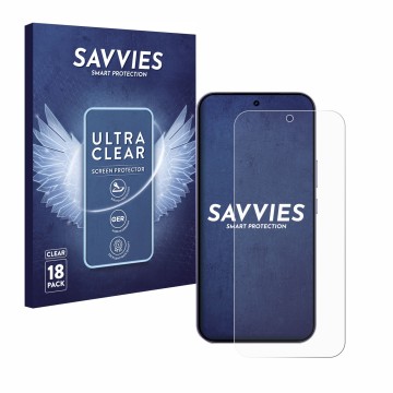 Face avant d’un emballage produit avec le logo de la marque Savvies. À côté, l’appareil realme 16 Pro est représenté avec la p