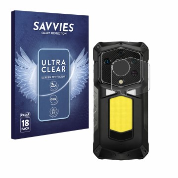 Parte frontal de un envase de producto con el logotipo de la marca Savvies. Al lado se muestra el dispositivo Ulefone Armor 29