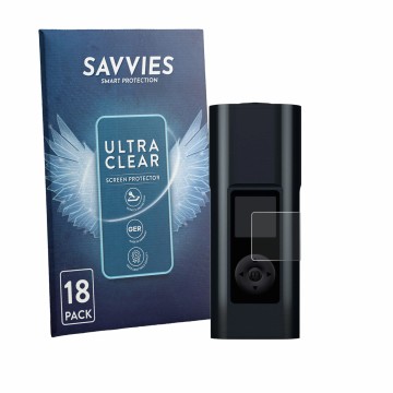 Parte frontal de un envase de producto con el logotipo de la marca Savvies. Al lado se muestra el dispositivo Arizer Solo 3 V2