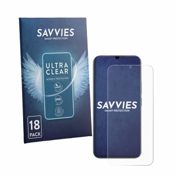 Face avant d’un emballage produit avec le logo de la marque Savvies. À côté, l’appareil realme C100 5G est représenté avec la 
