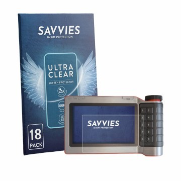 Front side of a product packaging with the brand logo Savvies. Next to it is the device Kverneland IsoMatch Tellus GO Plus sho