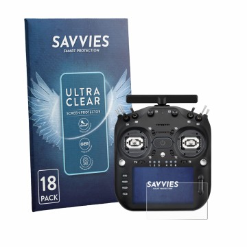 Vorderseite einer Produktverpackung mit dem Markenlogo Savvies. Daneben ist das Gerät Radiomaster TX16S MK3 mit dem zugehörige