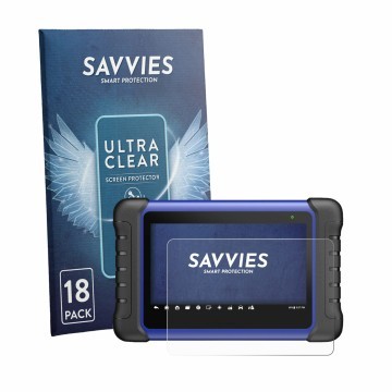 Front side of a product packaging with the brand logo Savvies. Next to it is the device Autel MaxiIM IM508S shown with the cor