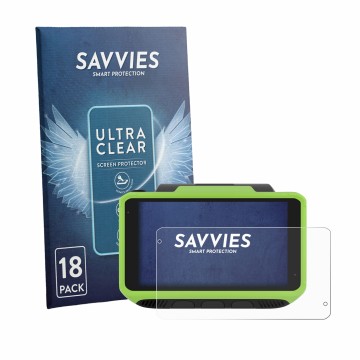 Parte frontal de un envase de producto con el logotipo de la marca Savvies. Al lado se muestra el dispositivo Zebra WT6400 con