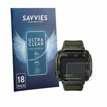 Vorderseite einer Produktverpackung mit dem Markenlogo Savvies. Daneben ist das Gerät Timex Command Shock mit dem zugehörigen 
