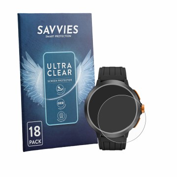 Parte frontal de un envase de producto con el logotipo de la marca Savvies. Al lado se muestra el dispositivo Cubot BeatBox co