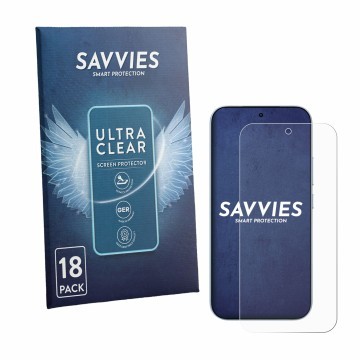 Front side of a product packaging with the brand logo Savvies. Next to it is the device Xiaomi 17T shown with the correspondin
