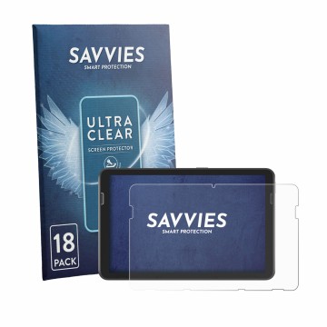 Vorderseite einer Produktverpackung mit dem Markenlogo Savvies. Daneben ist das Gerät Zebra ET401 8