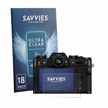 Face avant d’un emballage produit avec le logo de la marque Savvies. À côté, l’appareil Fujifilm X-T30 III est représenté avec