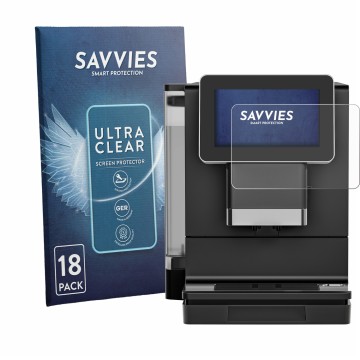 Face avant d’un emballage produit avec le logo de la marque Savvies. À côté, l’appareil Nivona NIVO 9101 / 9103 est représenté