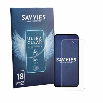 Parte frontale di una confezione del prodotto con il logo del marchio Savvies. Accanto è raffigurato il dispositivo Tecno Pop 