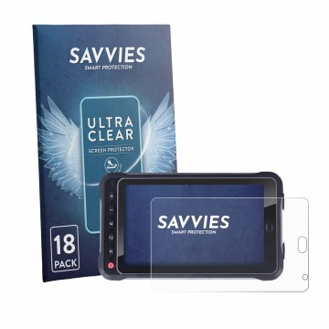 Face avant d’un emballage produit avec le logo de la marque Savvies. À côté, l’appareil Hugerock X72 est représenté avec la pr
