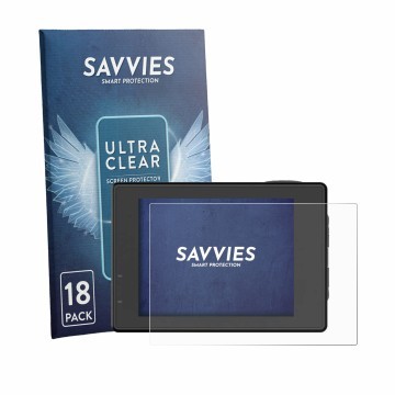 Parte frontal de un envase de producto con el logotipo de la marca Savvies. Al lado se muestra el dispositivo SIJCAM SJ4000 Ai