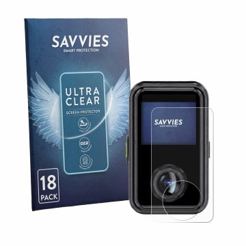 Front side of a product packaging with the brand logo Savvies. Next to it is the device Vantrue E360 Ace shown with the corres