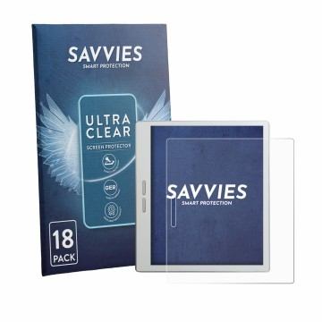 Parte frontale di una confezione del prodotto con il logo del marchio Savvies. Accanto è raffigurato il dispositivo Bigme B7 P