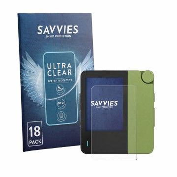 Front side of a product packaging with the brand logo Savvies. Next to it is the device Hiby W4 shown with the corresponding s