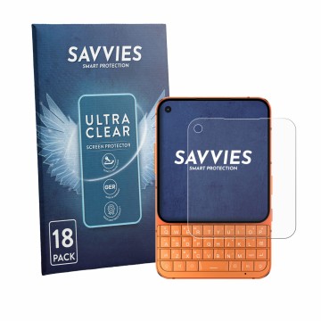 Parte frontale di una confezione del prodotto con il logo del marchio Savvies. Accanto è raffigurato il dispositivo Unihertz T