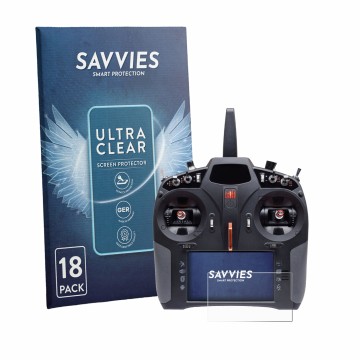 Parte frontal de un envase de producto con el logotipo de la marca Savvies. Al lado se muestra el dispositivo Spektrum iX14 Pl