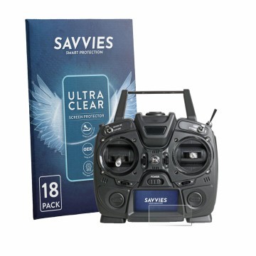 Face avant d’un emballage produit avec le logo de la marque Savvies. À côté, l’appareil Graupner MZ-10 HOTT est représenté ave