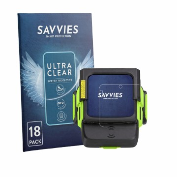 Face avant d’un emballage produit avec le logo de la marque Savvies. À côté, l’appareil Zebra WS501 est représenté avec la pro