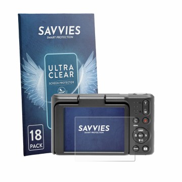 Face avant d’un emballage produit avec le logo de la marque Savvies. À côté, l’appareil Kodak Pixpro C1 est représenté avec la