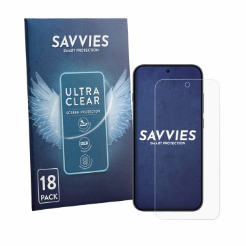 Face avant d’un emballage produit avec le logo de la marque Savvies. À côté, l’appareil Oppo Reno 16 FS est représenté avec la