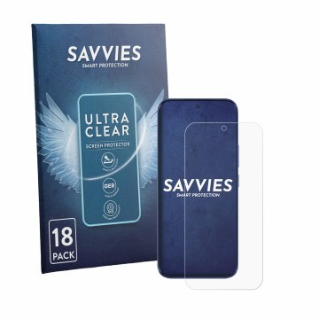 Face avant d’un emballage produit avec le logo de la marque Savvies. À côté, l’appareil Tecno Camon Slim est représenté avec l