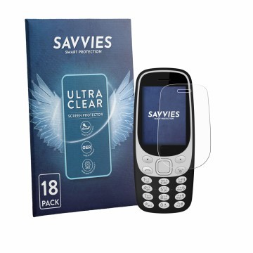 Vorderseite einer Produktverpackung mit dem Markenlogo Savvies. Daneben ist das Gerät Karbonn K32N mit dem zugehörigen Display