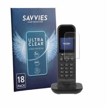 Parte frontale di una confezione del prodotto con il logo del marchio Savvies. Accanto è raffigurato il dispositivo Gigaset CL