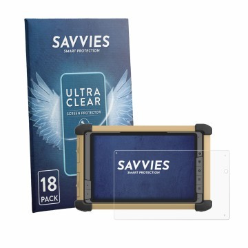 Face avant d’un emballage produit avec le logo de la marque Savvies. À côté, l’appareil DT Research DT381RP est représenté ave