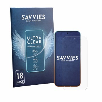 Parte frontale di una confezione del prodotto con il logo del marchio Savvies. Accanto è raffigurato il dispositivo Huawei Pur